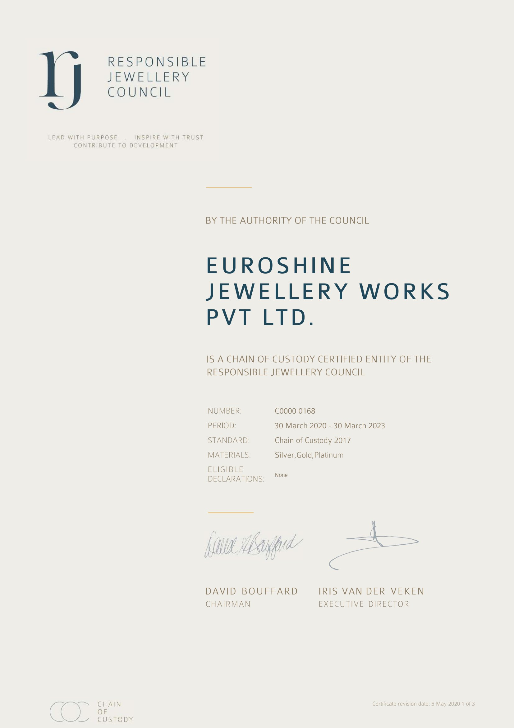 Euroshine RJC Certificate COC