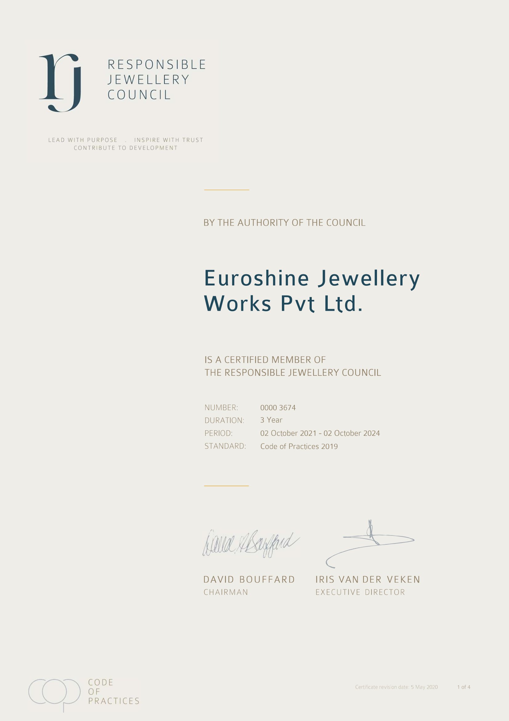 Euroshine RJC Certificate COP
